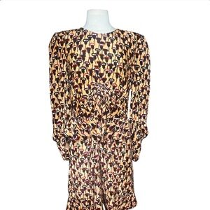 Chloe Poppy Print Ruched Silk Velvet Dress Peach Multi 40